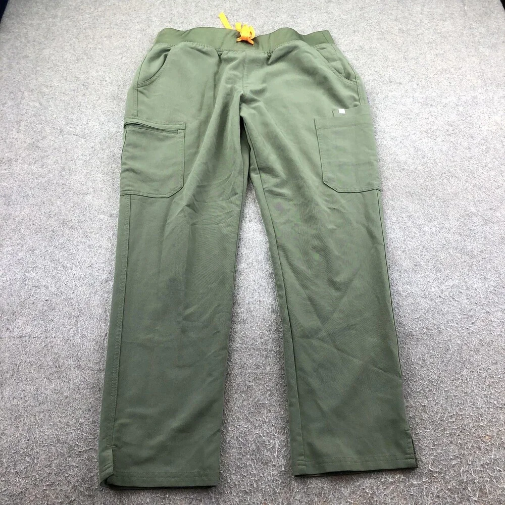 FIGS Scrub Pants Mens Large Green Straight Leg Drawstring Cargo Pockets Medical